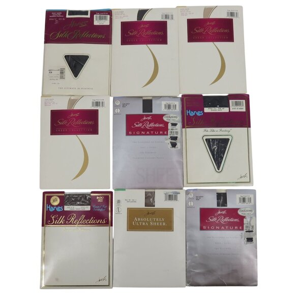 Vintage Hanes Lot of 9 Pantyhose Varied Sizes and Colors 1990s 2000s NEW Unused - Picture 1 of 16